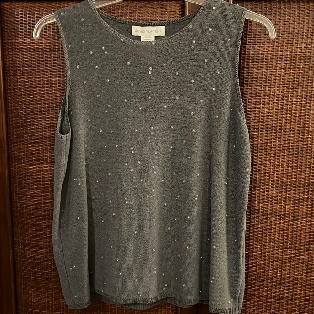 NWOT JONES NEW YORK SLEEVELESS TOP•FRONT BEAUTIFULLY SEQUINED & BEADED•SIZE XL